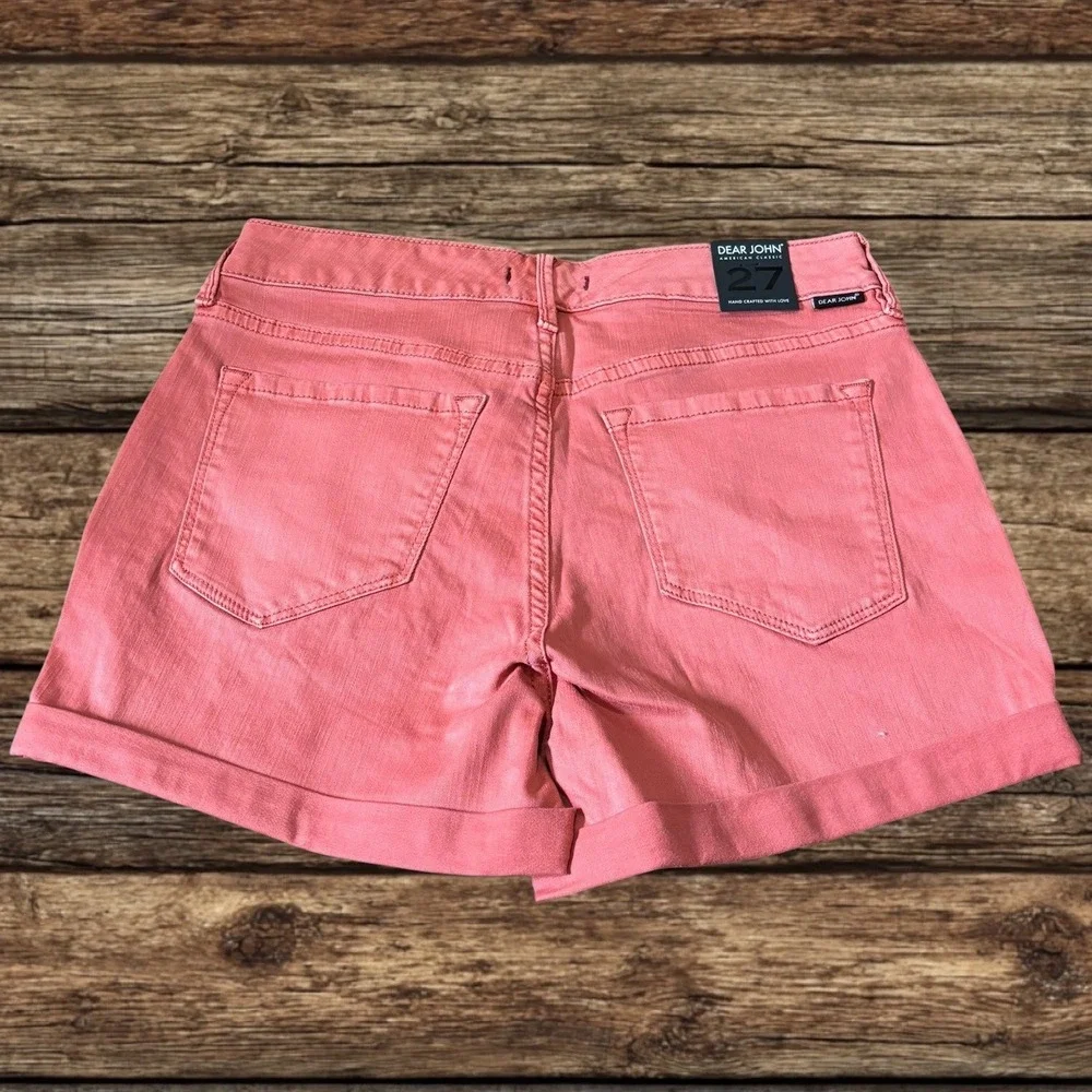 Dear John Coral Pink Cuffed Denim Shorts Mid Rise‎ Barbiecore Preppy Girly Beach